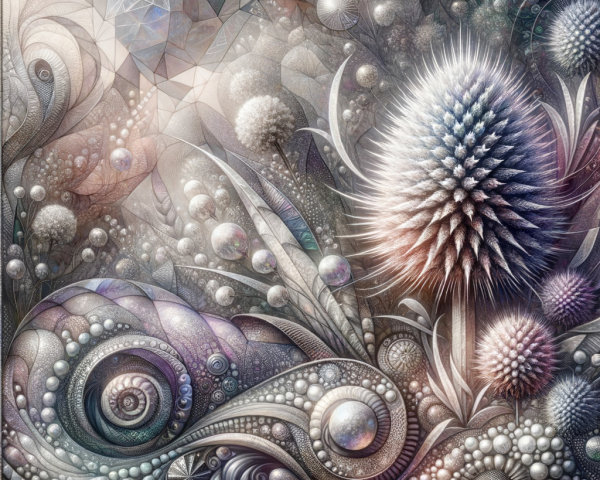 Surreal Abstract Composition with Botanical Elements