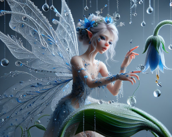 Fairy in Underwater Garden with Blue Floral Accents