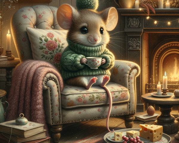 Charming Mouse in Cozy Living Room Setting