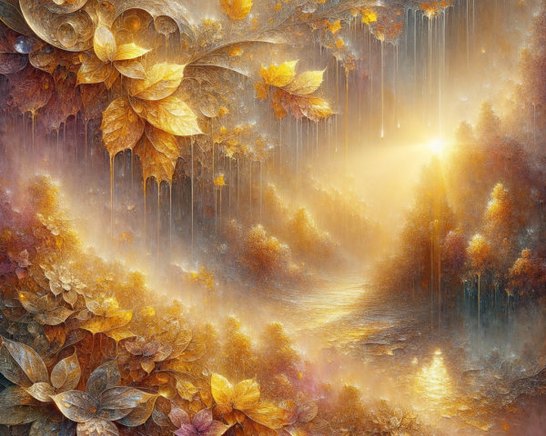 Enchanting Autumn Landscape with Golden Hues and Streams