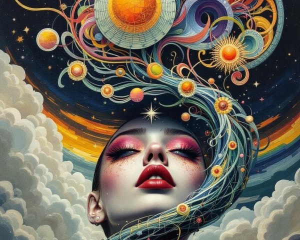 Surreal Portrait of a Woman with Cosmic Elements