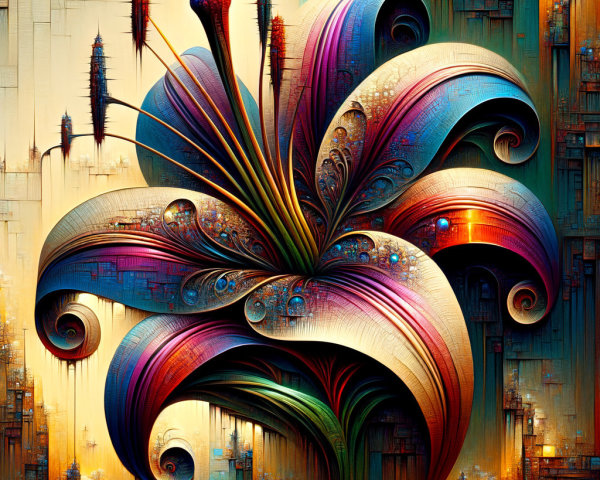 Vibrant Abstract Flower with Swirling Petals and Colors