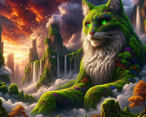 Majestic Cat-like Creature in a Fantastical Landscape