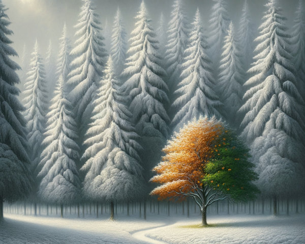 Winter Landscape with Snow-Covered Evergreens and Path