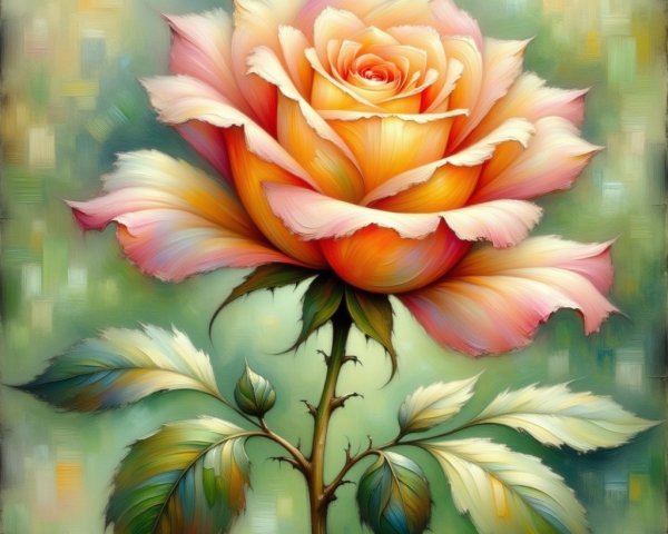 Intricately Detailed Peach and Pink Rose Bloom