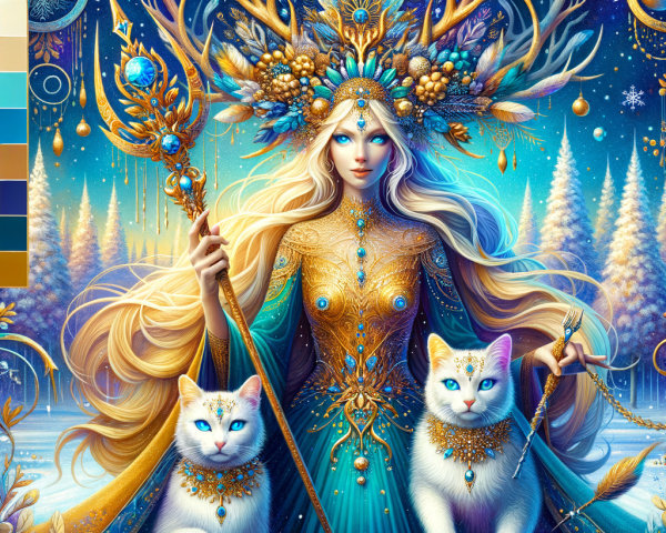 Digital Painting of an Anime Goddess in a Snowy Forest