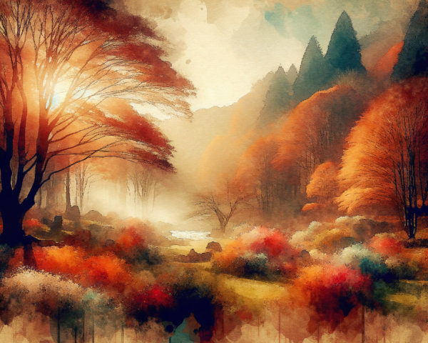 Tranquil Autumn Landscape with Vibrant Foliage and River