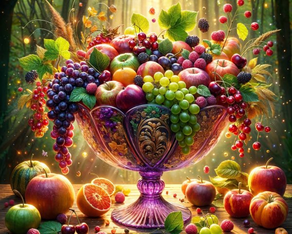 Vibrant Fruit Bowl with Colorful Assortment and Glow