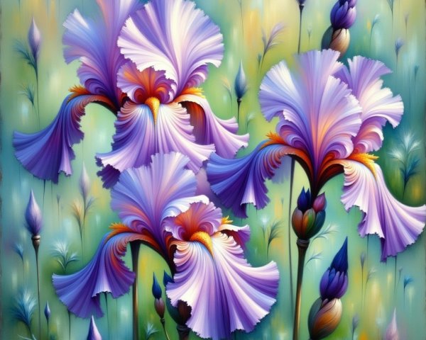 Surreal Illustration of Detailed Irises in Vibrant Colors