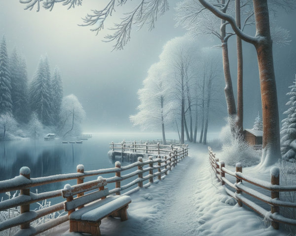 Serene Winter Landscape with Tranquil Lake and Trees
