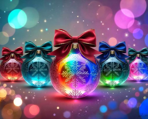 Glowing Christmas Ornaments with Snowflake Patterns