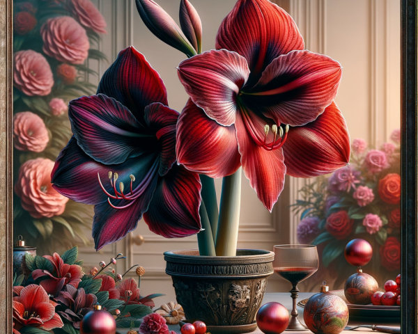 Elegant Christmas Still Life with Amaryllis Flowers