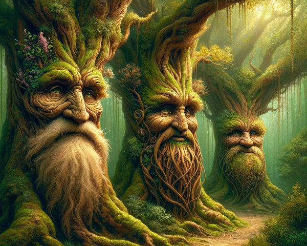 Ancient Tree Guardians in a Mystical Forest Setting