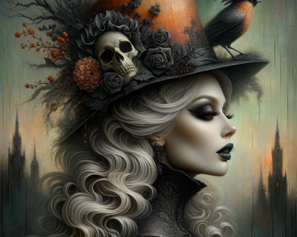 Gothic Profile of a Woman with Elaborate Top Hat