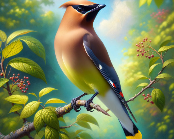 Vividly Colored Bird on Branch in Lush Foliage