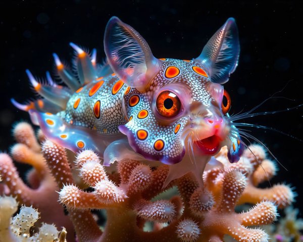 Digital art of a hybrid sea slug and rabbit creature