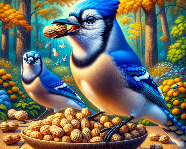 Blue Jays in a Colorful Autumn Forest Scene
