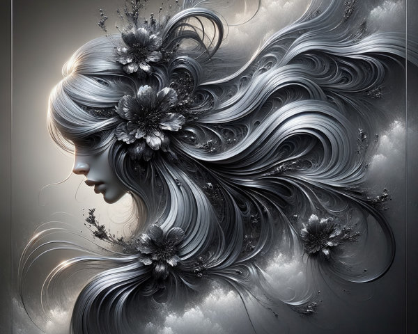 Surreal Ethereal Figure with Flowing Silver Hair