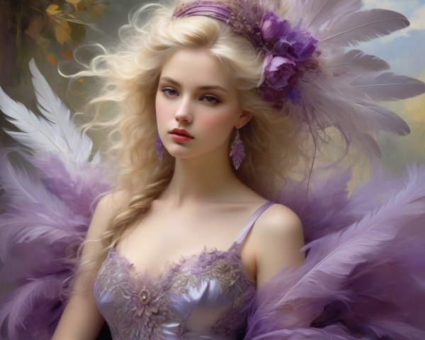 Elegant Gown and Ethereal Landscape with Pastel Hues