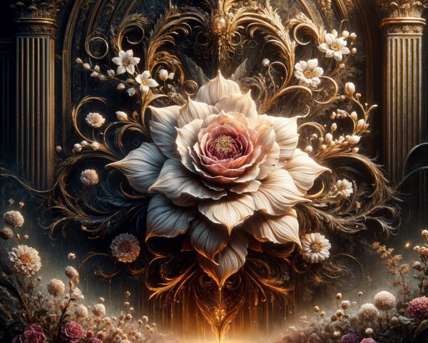 Intricate Floral Arrangement with Golden Flourishes