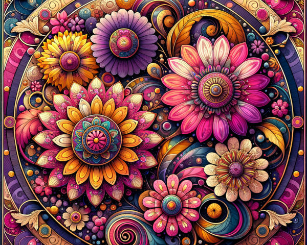 Intricate Mandala Design with Colorful Floral Patterns