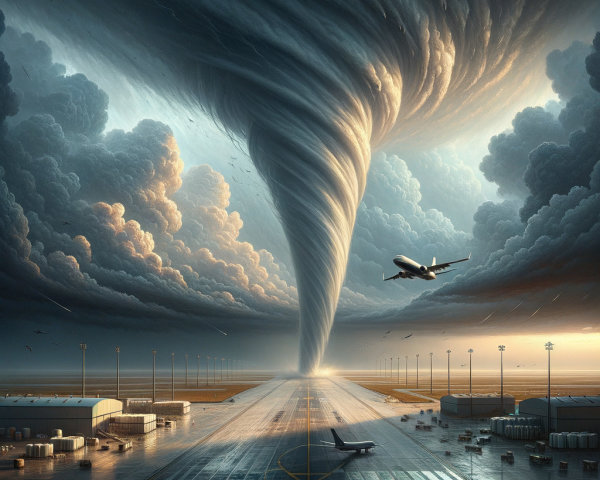 Tornado Threatens Airport Amidst Dramatic Skies