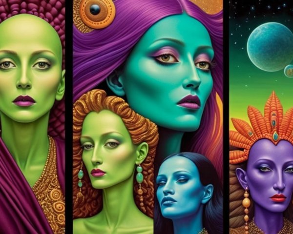 Colorful Composition of Six Unique Female Figures