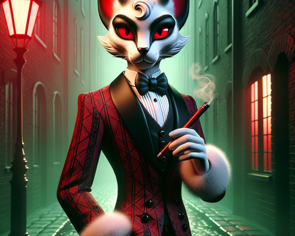 Sophisticated Feline Character in Dim Alleyway Setting