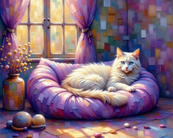 Cozy Interior with Fluffy Cat and Pastel Decor