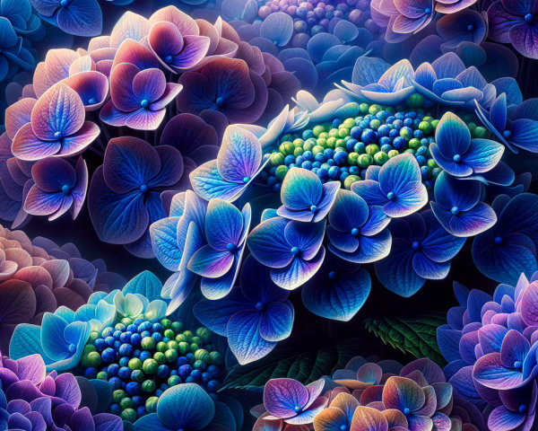 Vibrantly Colored Hydrangeas in Ethereal Setting
