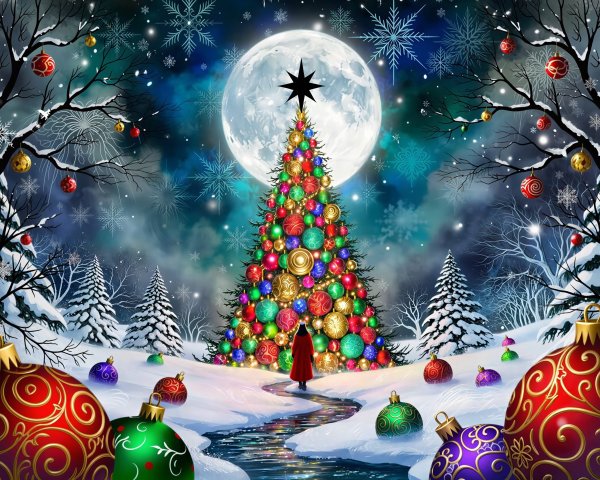 Detailed Winter Wonderland Scene with Christmas Tree