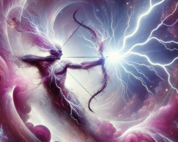 Cosmic Landscape with Ethereal Figure and Energy Beam