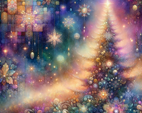 Colorful Evergreen Tree with Festive Decorations