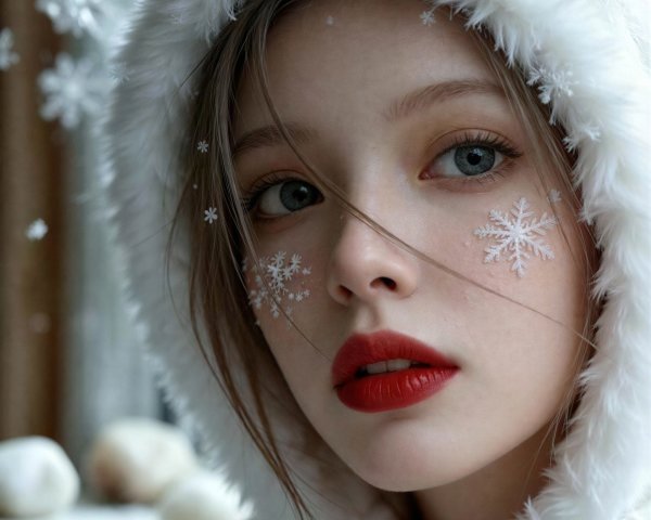 Close-Up of Young Woman in Winter-Themed Portrait