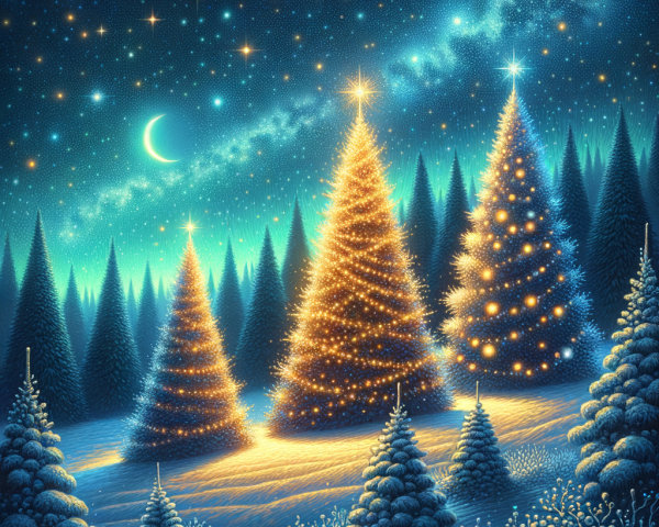 Serene Winter Landscape with Christmas Trees and Snow