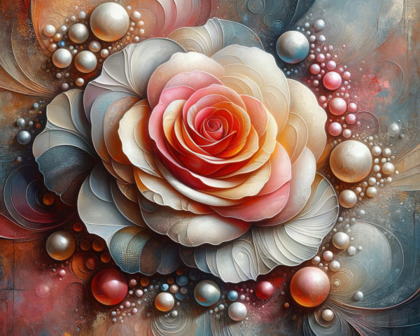 Intricate Design with Multi-Layered Rose and Pearls