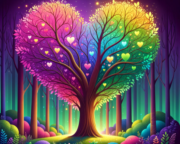 Fantasy Landscape with Heart-Shaped Tree and Foliage