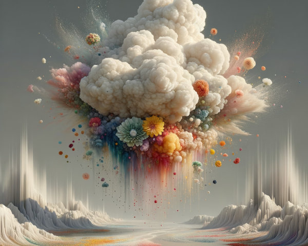 Surreal Landscape with Colorful Cloud and Mountains