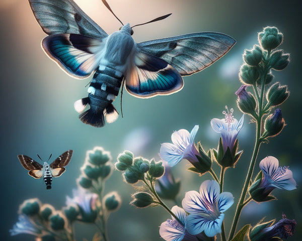 Moths Dancing Around Delicate Flowers in Soft Light