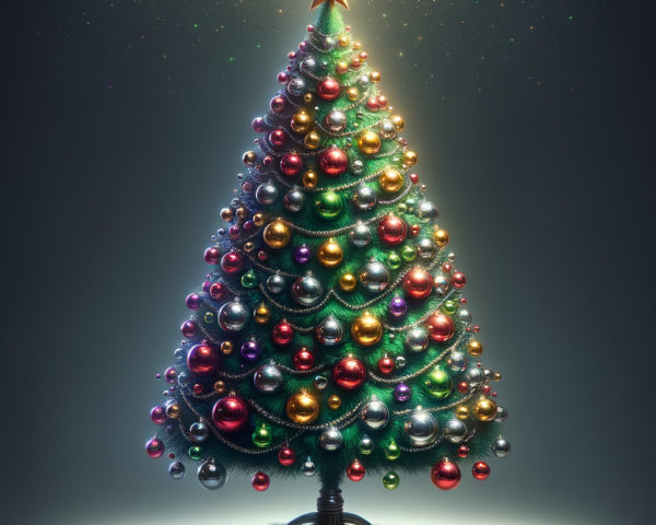 Decorated Green Christmas Tree with Metallic Ornaments