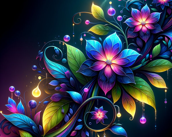 Vibrant Surreal Floral Composition with Colorful Blossoms
