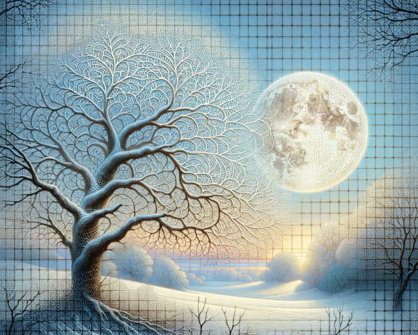 Serene Winter Landscape with Moonlit Snow and Trees