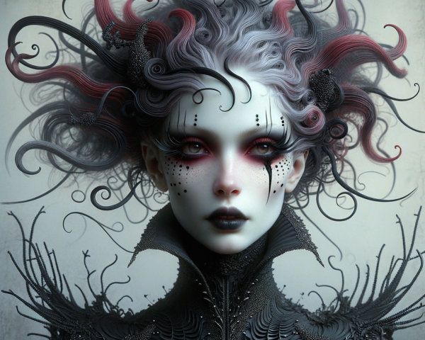 Detailed Portrait of an Ethereal Woman with Dark Makeup