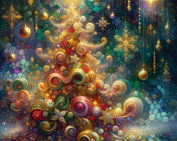 Colorful Christmas Tree with Ornaments and Lights