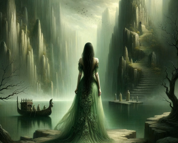 Serene Fantasy Landscape with Mystical Elements