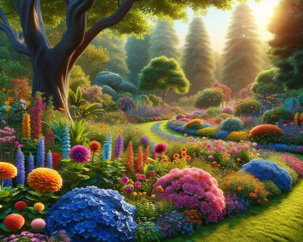 Vibrant Garden Scene with Colorful Blooming Flowers