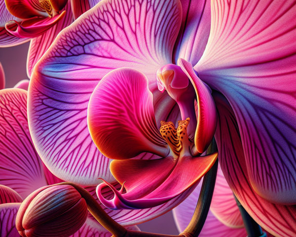 Close-Up of Pink Orchid Blooms with Veining Details