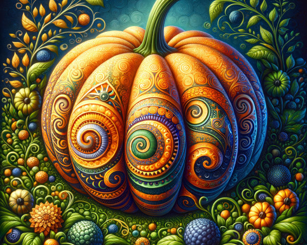 Decorative Orange Pumpkin in Colorful Garden Setting