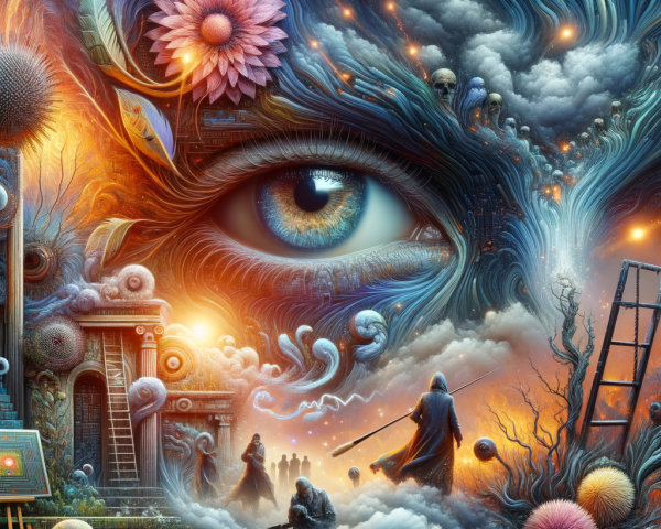 Surreal Landscape with Giant Eye and Ethereal Elements