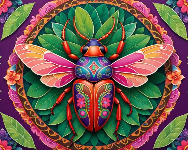 Stylized Beetle Design on Purple Background